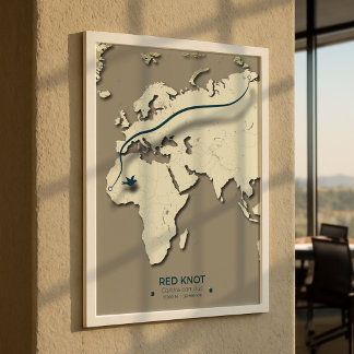 Poster Mapa de Migração do Red Knot - Pássaro Vintage Min
