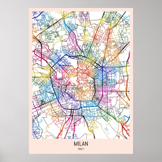 Poster Mapa de Milão Itália (Frente)