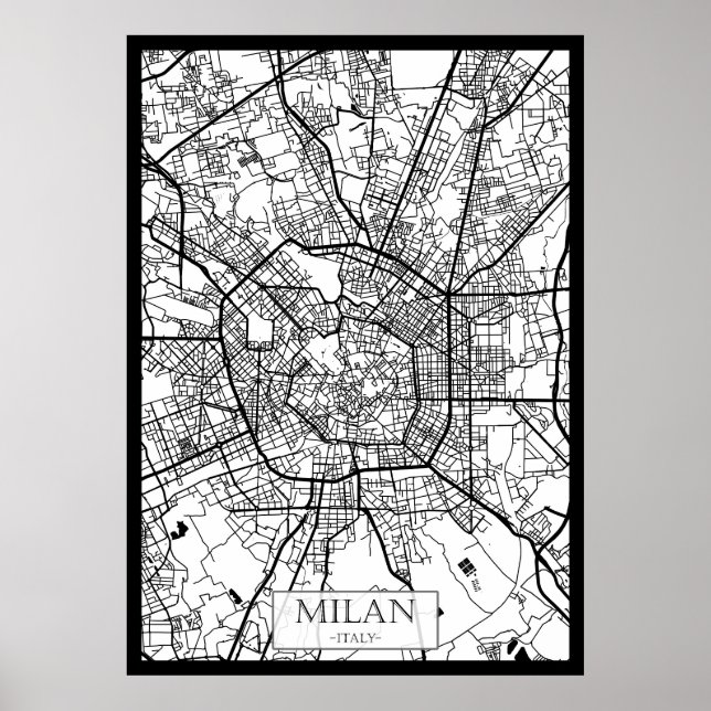 Poster Mapa de Milão Itália (Frente)