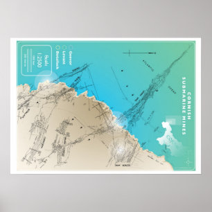 Póster Mapa de mineração submarino Cornish