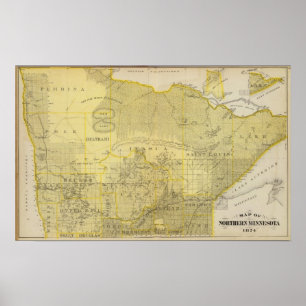 Póster Mapa de Minnesota do norte, 1874