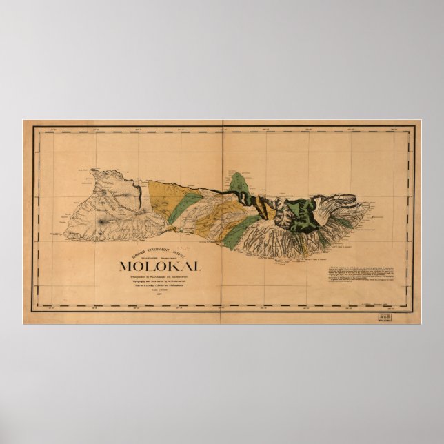 Póster Mapa de Molokai - Ilha Havaiana, 1897 (Frente)