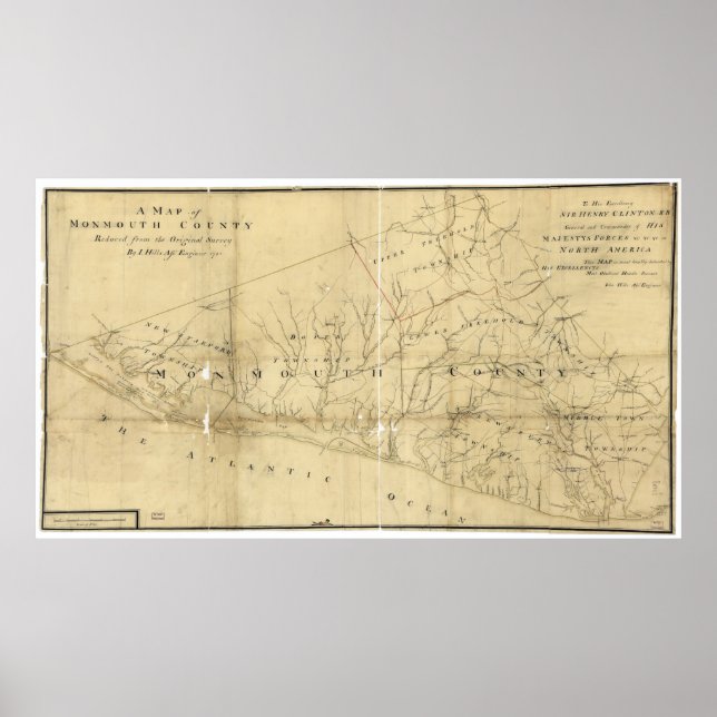 Póster Mapa de Monmouth County New Jersey (1781) (Frente)