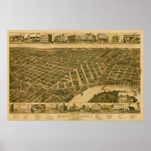 Poster Mapa de Montgomery, Capital do Alabama (1887)