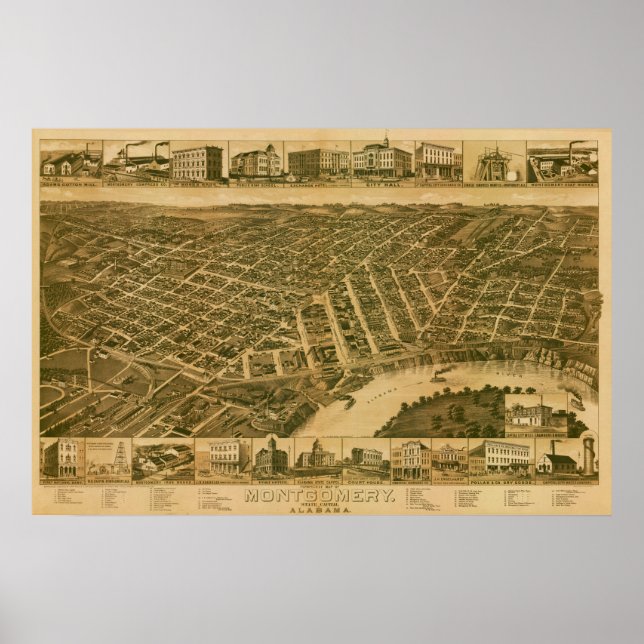 Poster Mapa de Montgomery, Capital do Alabama (1887) (Frente)