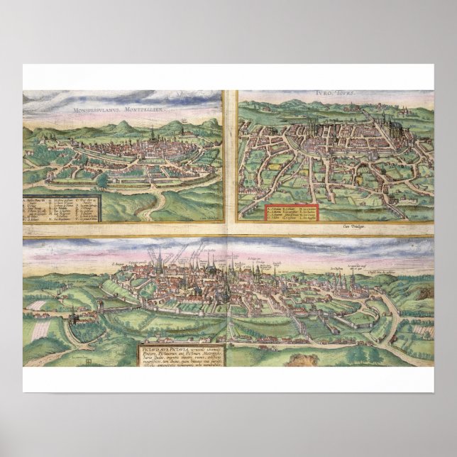 Poster Mapa de Montpellier, Tours e Poitiers, de 'Civ' (Frente)