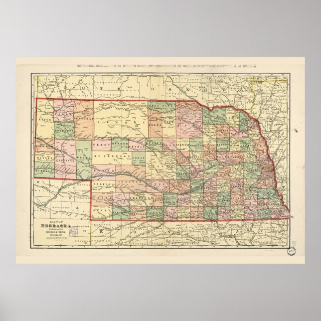 Poster Mapa de Nebraska (1902) (Frente)