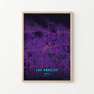 Poster Mapa de Neon de Los Angeles Arte de Parede Impress