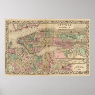 Póster Mapa de New York, Brooklyn por Mitchell