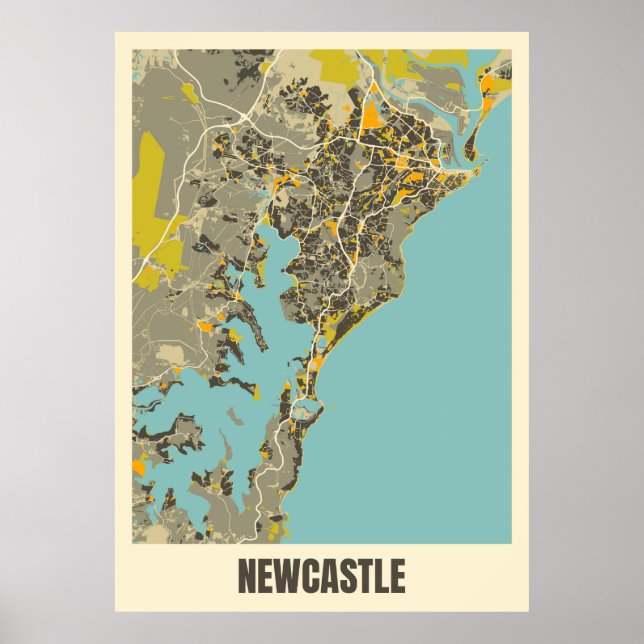 Poster Mapa De Newcastle, Austrália (Frente)