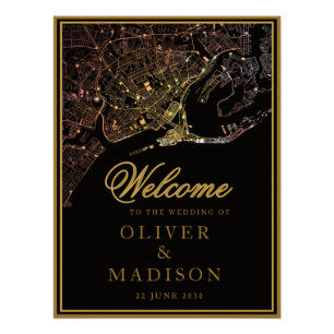 Póster Mapa de Newport Rhode Island casamento dourado Bem