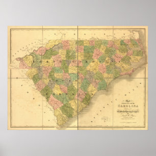 Póster Mapa de North Carolina 1839 e de South Carolina