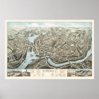 Póster Mapa de Norwich, CT de 1876