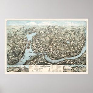 Póster Mapa de Norwich, CT desde 1876