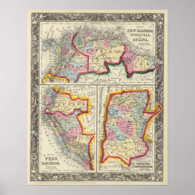 Póster Mapa De Nova Granada, Venezuela E Guiana (Frente)