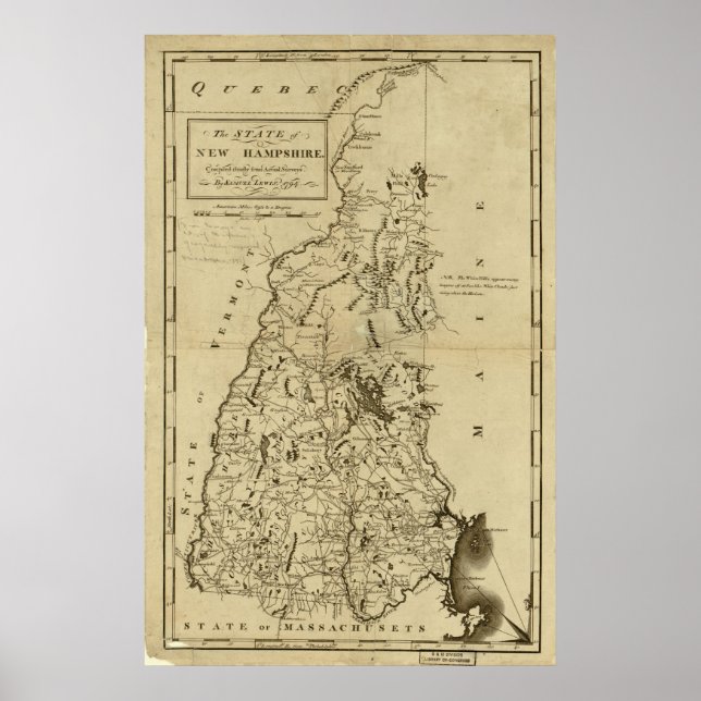 Póster Mapa de Nova Hampshire para 1794 (Frente)