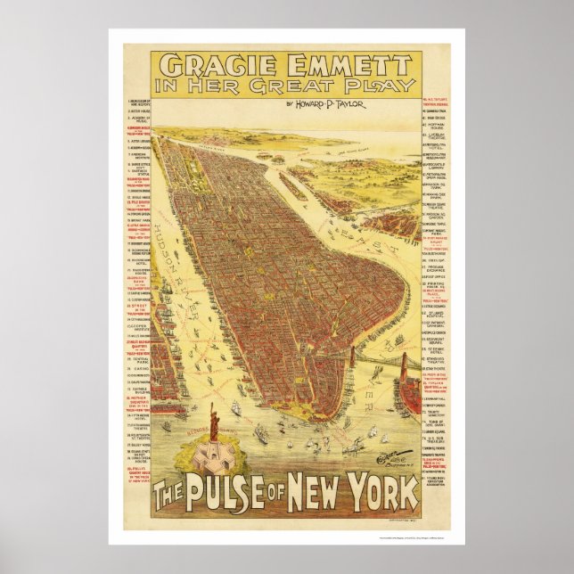 Póster Mapa De Nova Iorque 1891 (Frente)