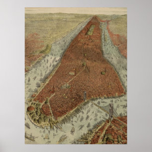 Póster Mapa de Nova Iorque do Pictório de Vintage (1879)