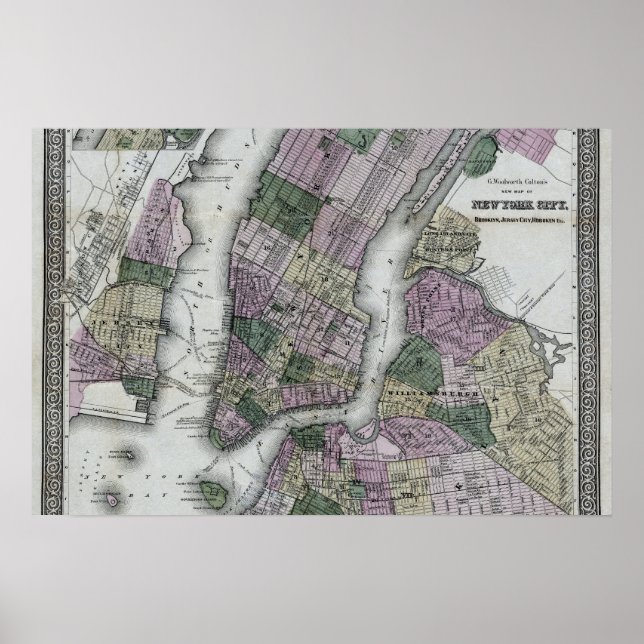 Poster Mapa de Nova Iorque (e arredores) 1866 (Frente)