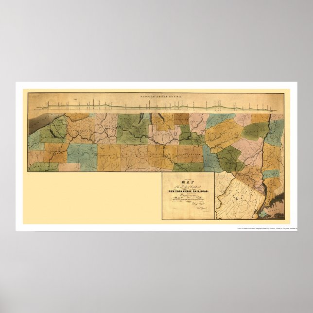 Poster Mapa de Nova Iorque e Erie Railroad 1834 (Frente)