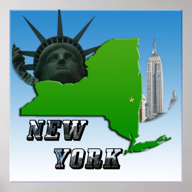 Póster Mapa de Nova Iorque, Estátua da Liberdade, Monumen (Frente)