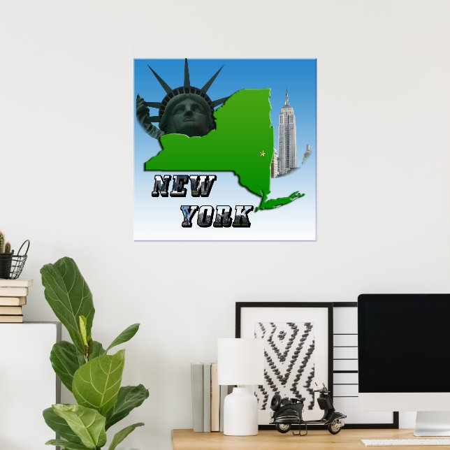 Póster Mapa de Nova Iorque, Estátua da Liberdade, Monumen (Escritório em casa)