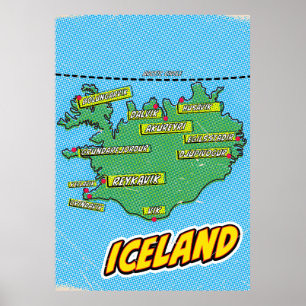 Poster Mapa de Nova Iorque ilustrado com pop Art