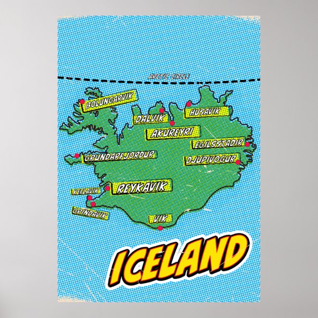 Poster Mapa de Nova Iorque ilustrado com pop Art (Frente)