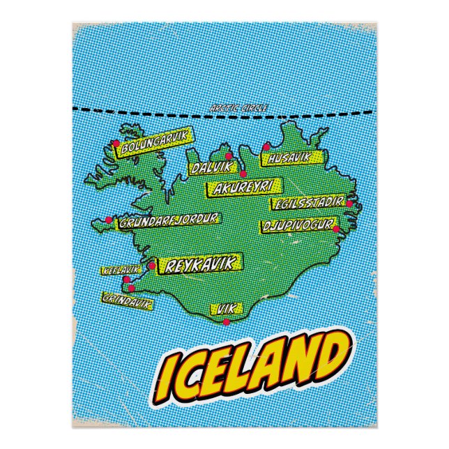 Póster Mapa de Nova Iorque ilustrado com pop Art (Frente)