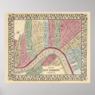 Póster Mapa de Nova Orleães por Mitchell