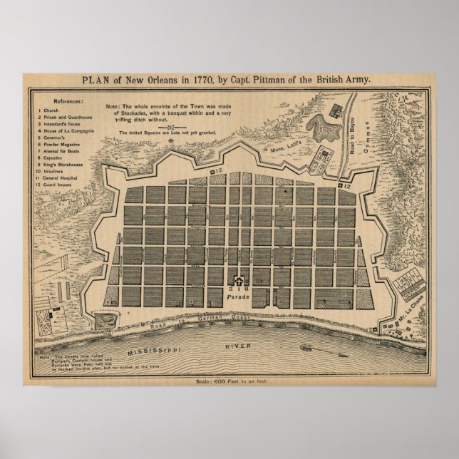 Poster Mapa de Nova Orleans 1770 (Frente)