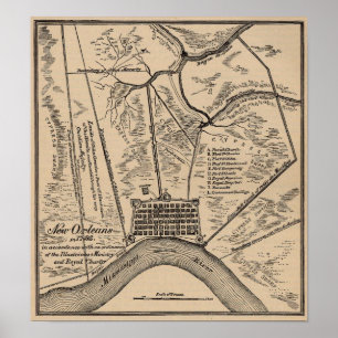 Póster Mapa de Nova Orleans 1798