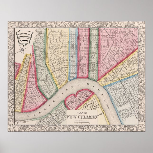 Poster Mapa de Nova Orleans 1860 (Frente)
