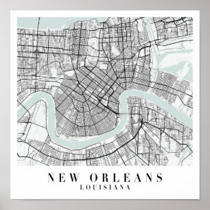 Poster Mapa de Nova Orleans Louisiana Blue Water Street