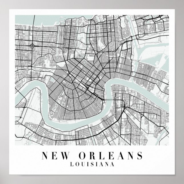 Poster Mapa de Nova Orleans Louisiana Blue Water Street (Frente)