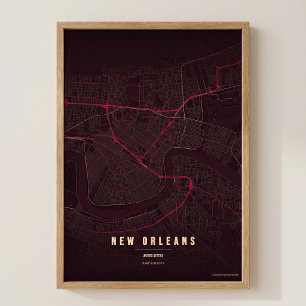 Poster Mapa de Nova Orleans Ruby NOLA Cartaz de Parede Pr