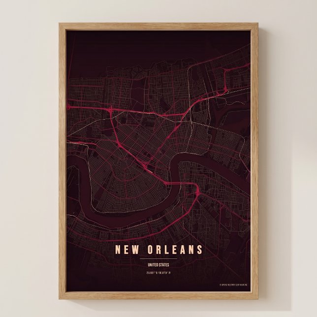 Poster Mapa de Nova Orleans Ruby NOLA Cartaz de Parede Pr (Criador carregado)