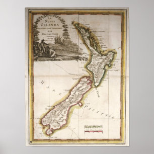 Poster Mapa de Nova Zelândia