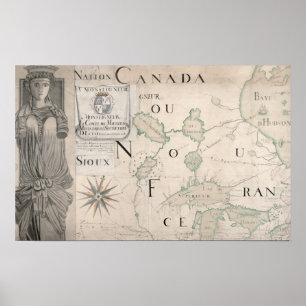 Póster Mapa de Novo-France 1699