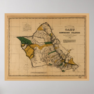 Poster Mapa de Oahu, Ilha do Havaí (1881)