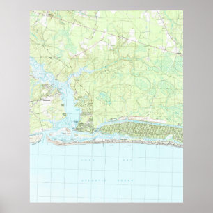 Poster Mapa de Oak Island North Carolina (1990)