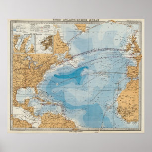 Póster Mapa de Oceano Atlântico norte