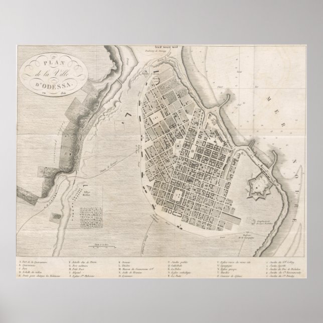 Póster Mapa de Odessa Ucrânia (1827) (Frente)