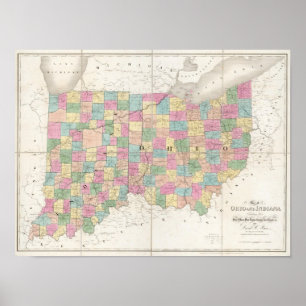 Poster Mapa de Ohio e de Indiana