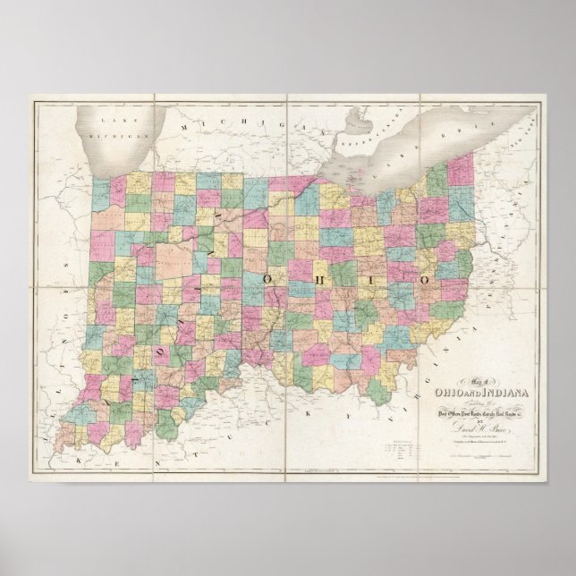 Poster Mapa de Ohio e Indiana (Frente)