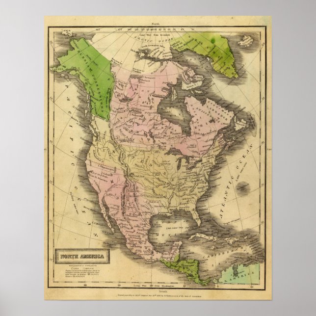 Póster Mapa de Olney para a América do Norte (Frente)