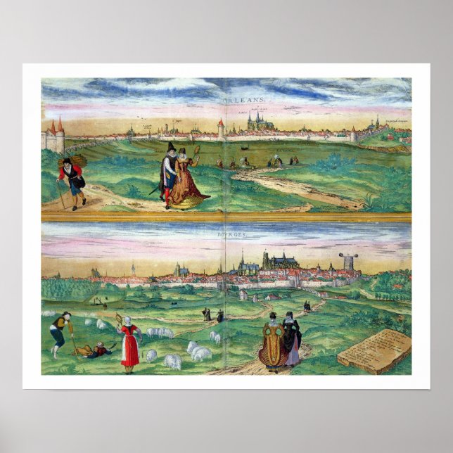 Poster Mapa de Orleans e Bourges, de Civitates Orbis (Frente)