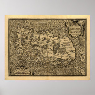 Póster Mapa de Ortelius' de Ireland (1598)