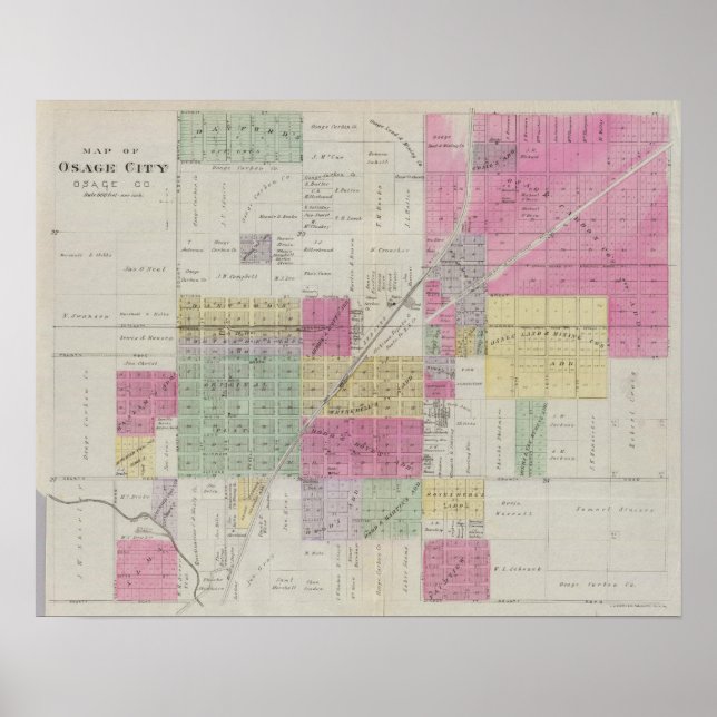 Póster Mapa de Osage City, Kansas (Frente)