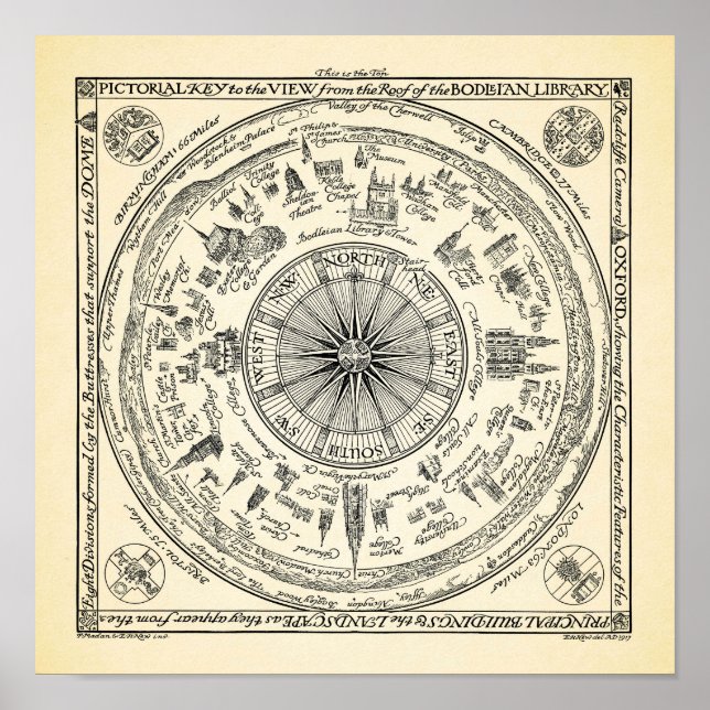 Poster Mapa de Oxford na Biblioteca Bodleian (Frente)
